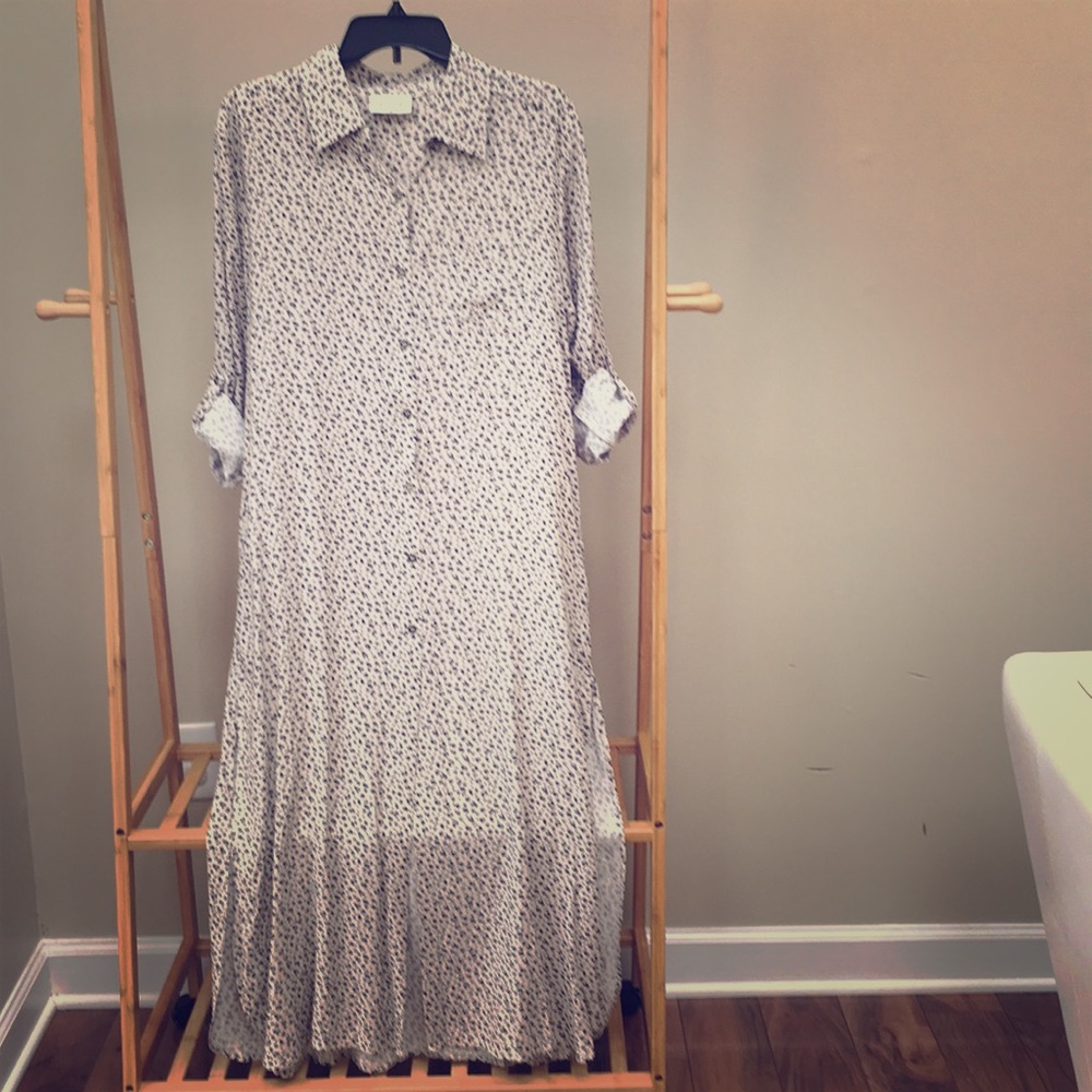 Gray Leopard Print Maxi Shirtdress Size S